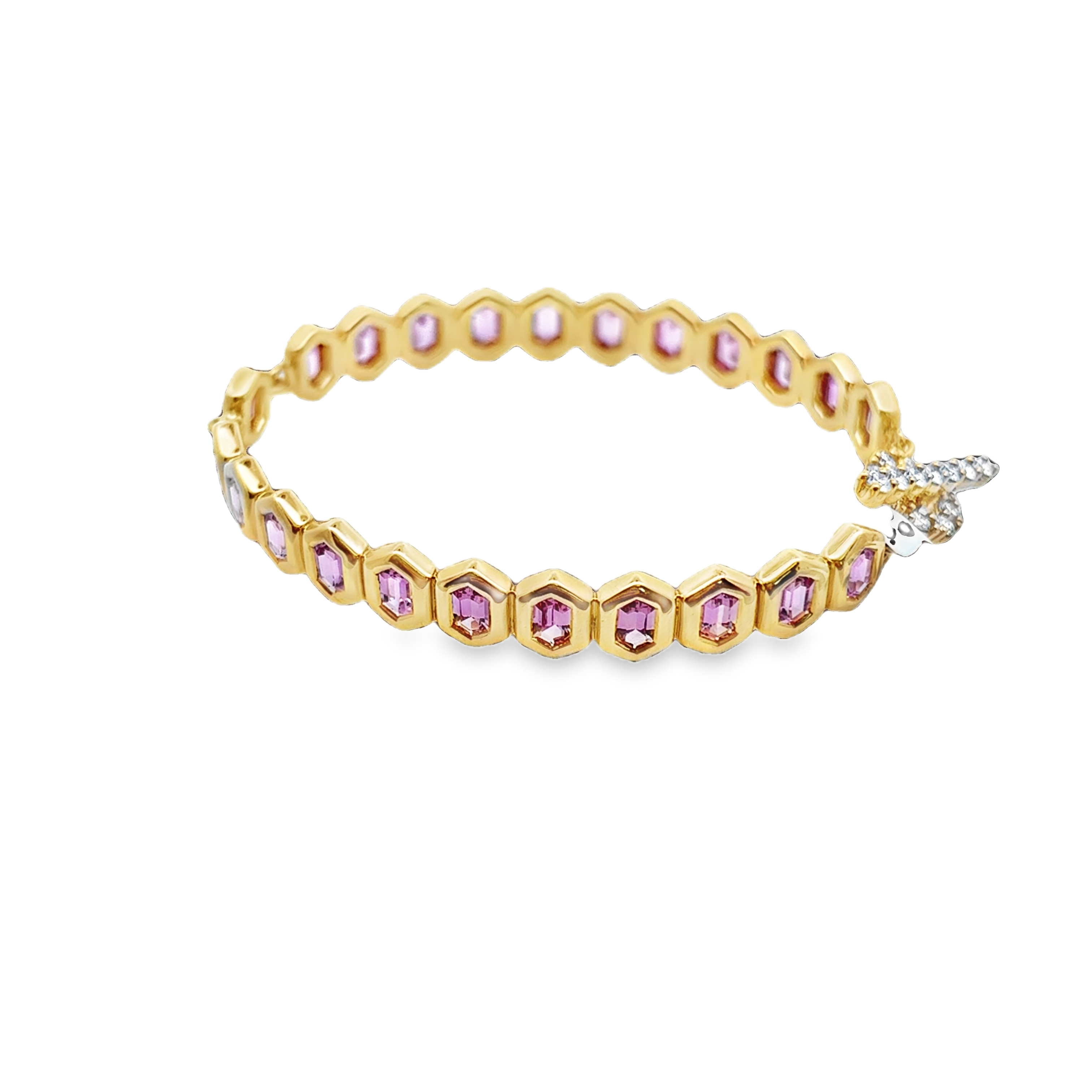 18K YG Hexagon Cut Pink Sapphire Sherri Bracelet with Diamond Toggle Clasp by Erica Courtney Main image