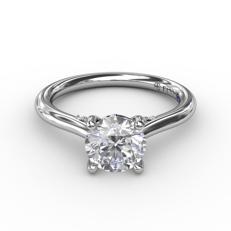 14K WG Round Solitaire Semi-Mount with Diamond Cross Bridge by Fana