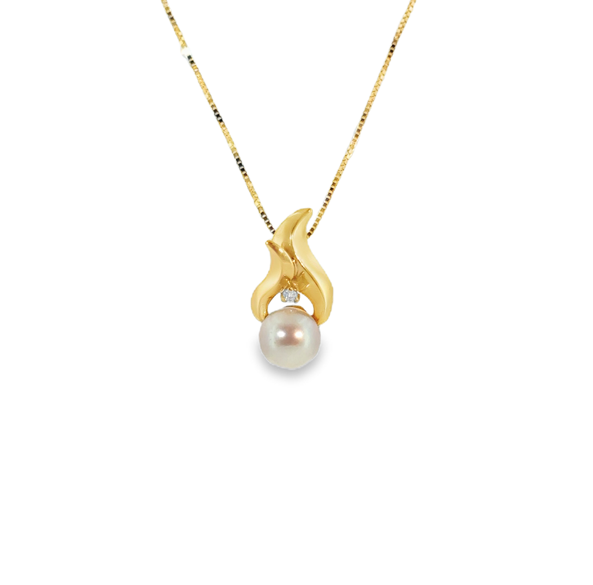 14K Yellow Gold Pearl & Diamond Pendant Necklace