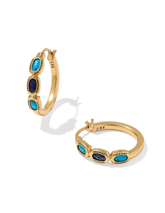 Gold Plated Mini Elisa Hoops in Vintage Blue Mix by Kendra Scott Main image