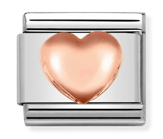 Stainless Steel & 9K Rose Gold Raised Heart Charm