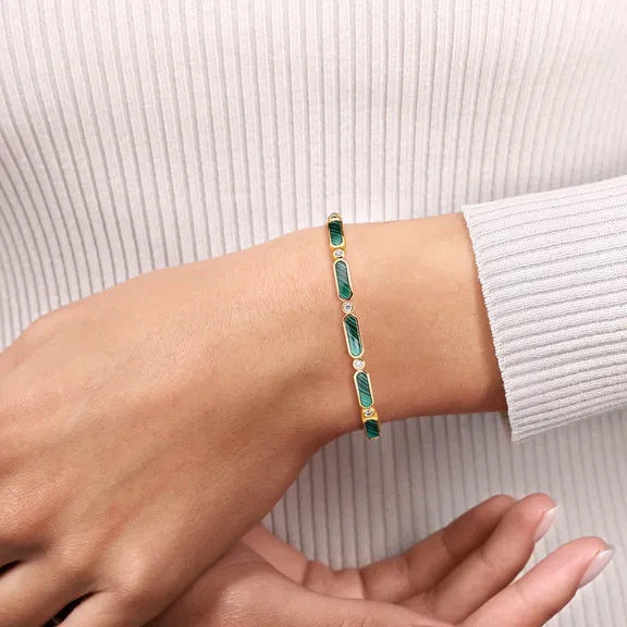 14K YG Bezel Set Diamond & Malachite Bujukan Bangle by Gabriel NY