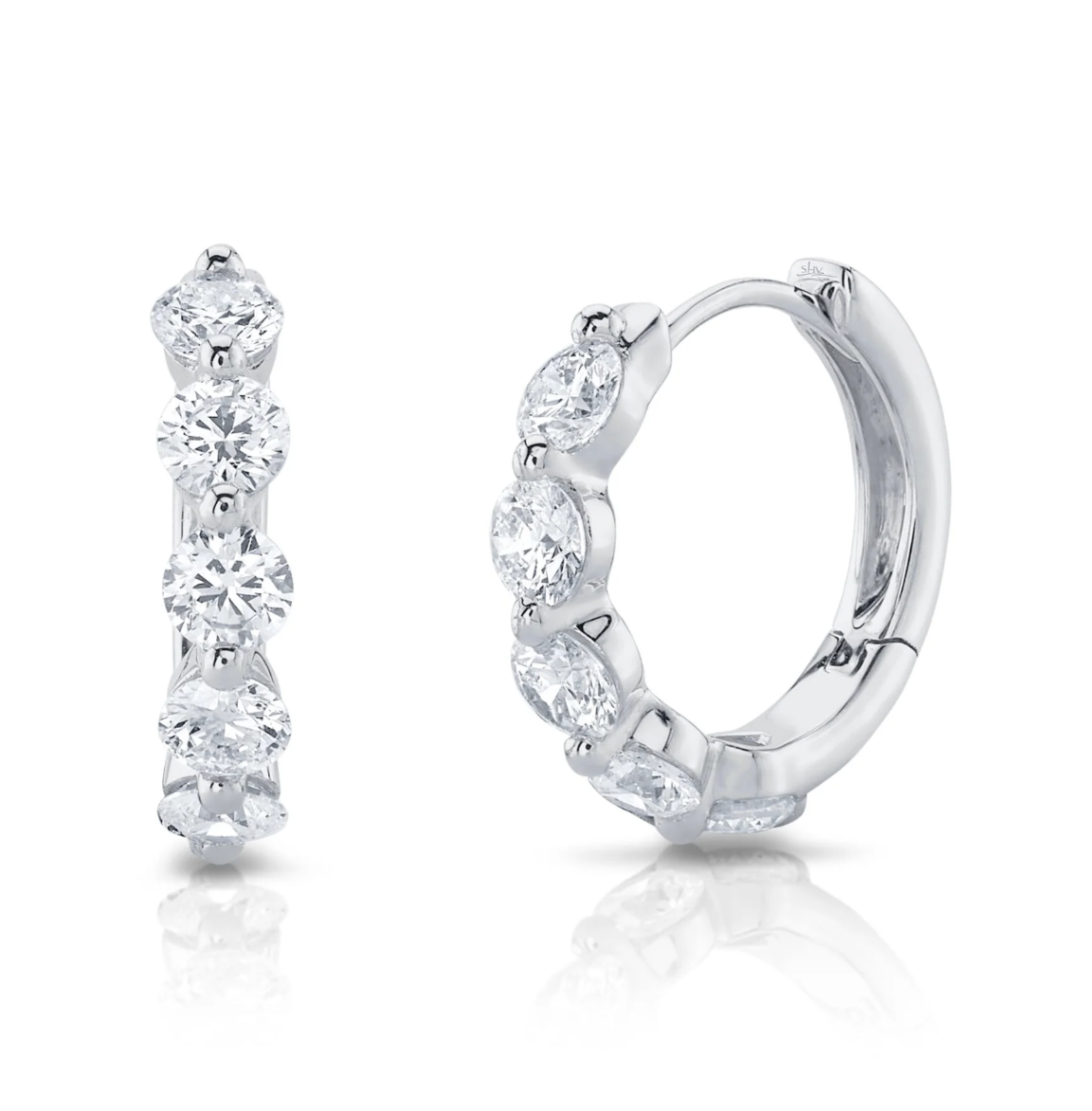 14K WG Diamond Shared Prong Huggies by Shy Creation