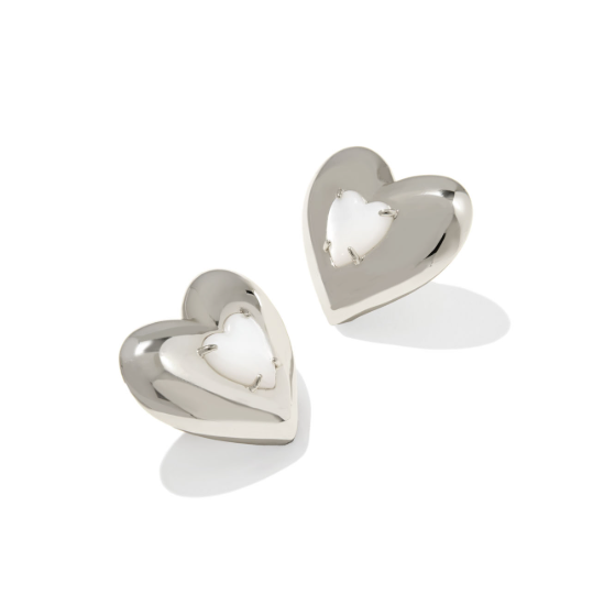 Sasha Rhodium Plated Heart Stud Earrings in Ivory MOP by Kendra Scott