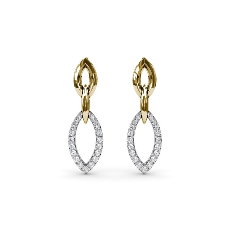 18K Two-Tone Lynq Pave Diamond Marquise Shape Drop Earrings by Fana