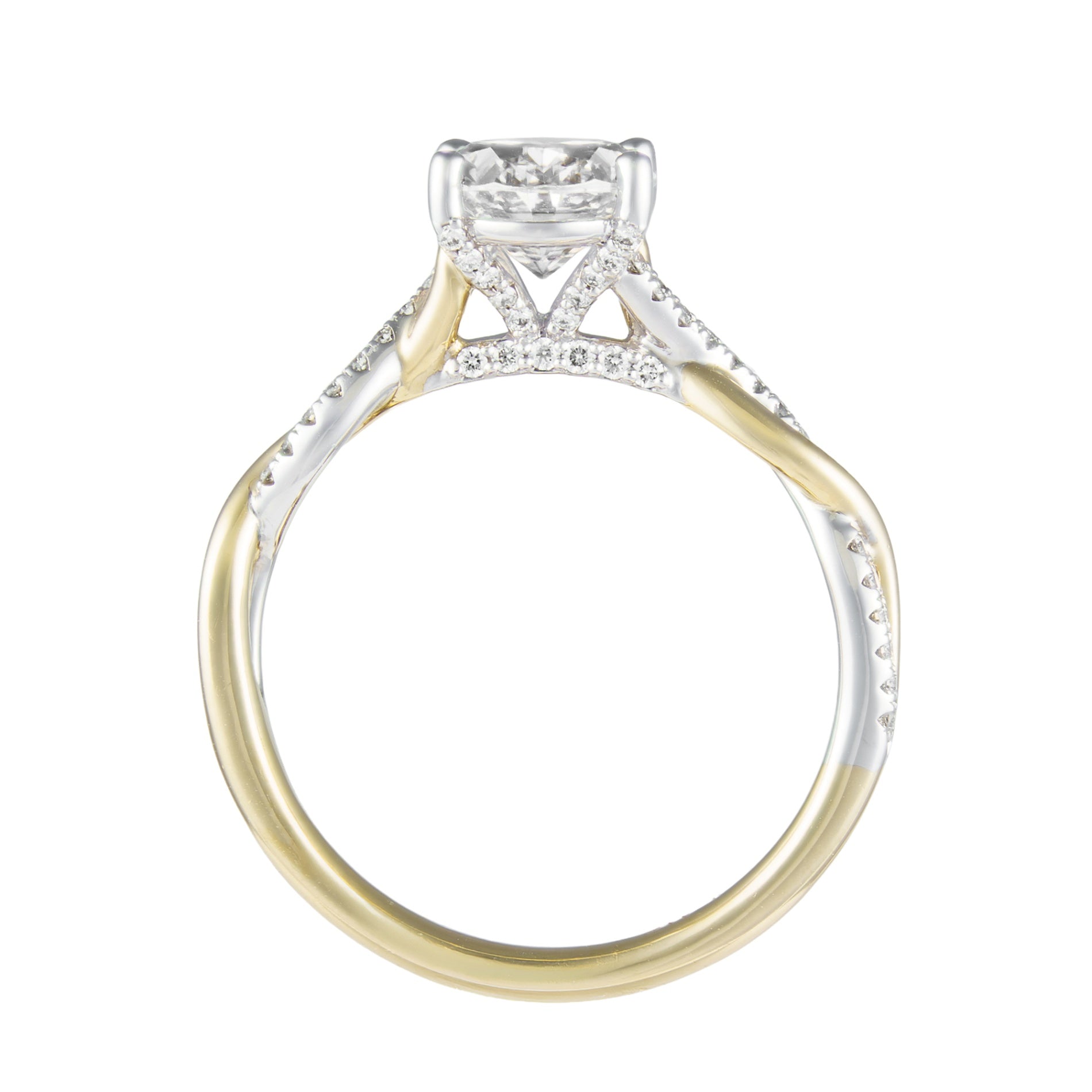 14K Two-Tone Oval Half Pave Half Polished Diamond Semi-Mount by Vlora
