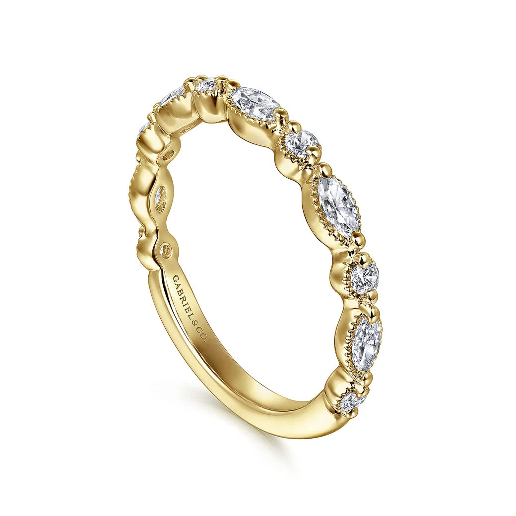 14K YG "Esperanza" Double Prongs Marquise & Round 1/2cttw Diamond Anniversary Band by Gabriel NY