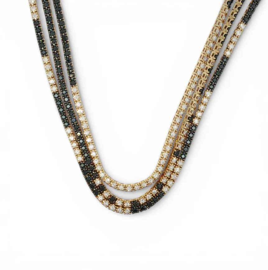 18K YG Black & White Diamond Triple Row Riviera Necklace Main image