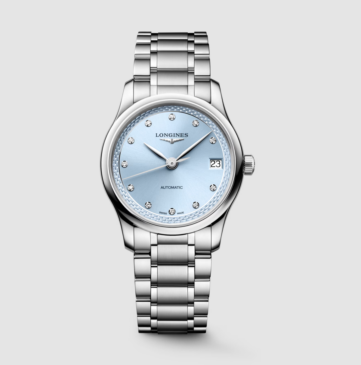 Longines Master 34mm Watch with Frosted Blue Dial & Diamond Markers Main image