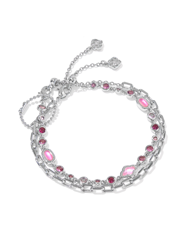 Rhodium Plated Mini Elisa Abbie Bracelet Set in Pink Mix by Kendra Scott