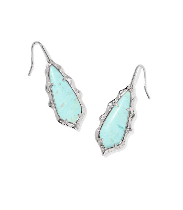 Rhodium Plated Adriana Scallop Frame Drop Earrings in Sea Green Chrysocolla by Kendra Scott