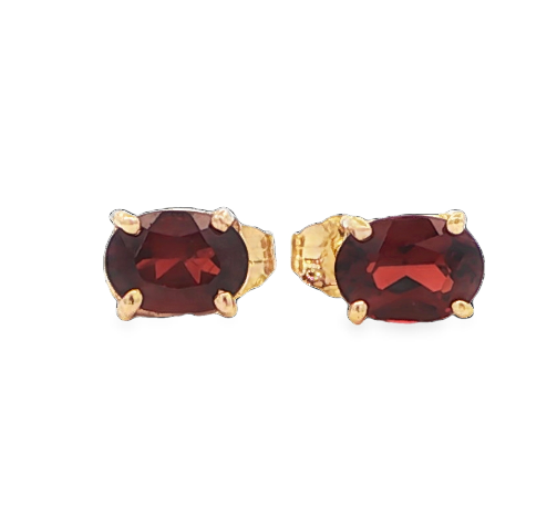14K YG Oval Garnet Studs *Estate Item Sold as is, Final Sale* Main image