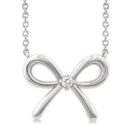 Sterling Silver Bow 1/50cttw Diamond Pendant Necklace Main image