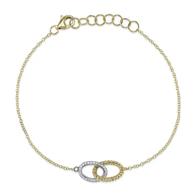 14K W/YG Diamond & Rope Design Oval Interlocking Chain Bracelet