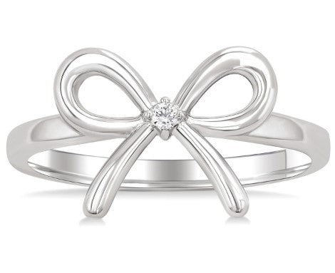 Sterling Silver 1/50cttw Diamond Bow Ring