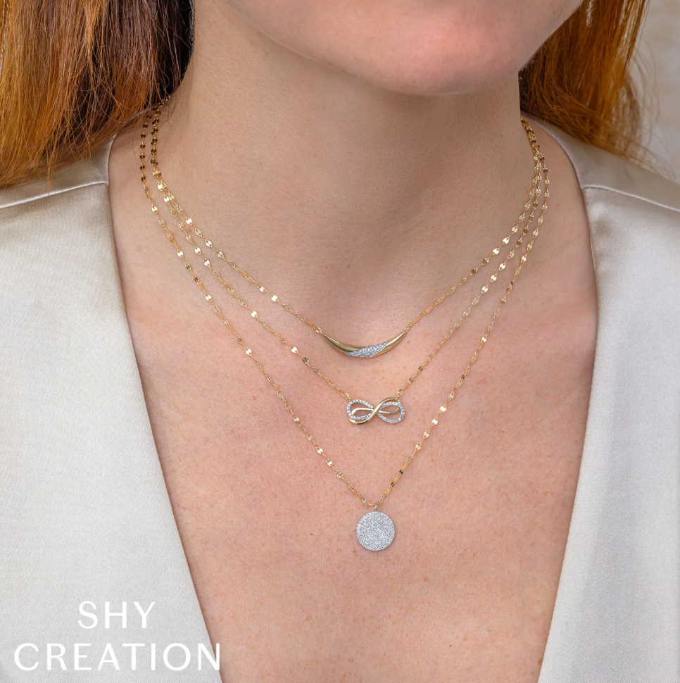 14k Two-Tone Pave Circle Pendant Necklace by Shy Creation Secondary image