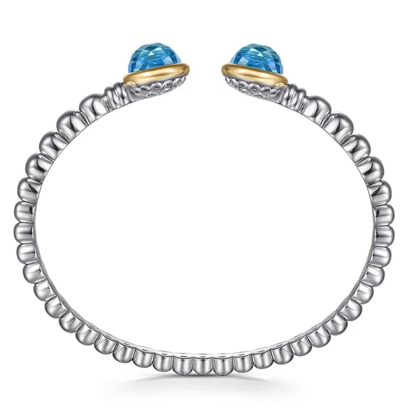 SS/14K YG Bujukan Round Blue Topaz Bangle by Gabriel NY