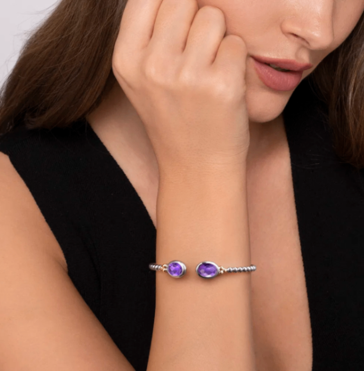 Sterling Silver/14K Bujukan Oval Amethyst Bangle by Gabriel NY