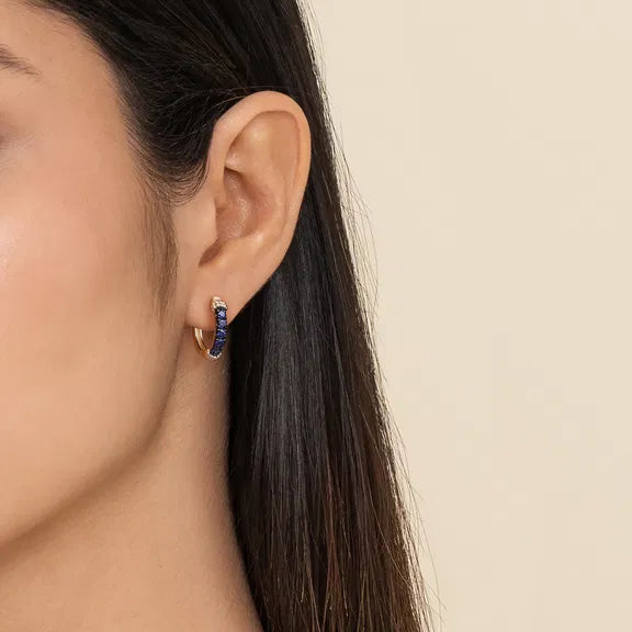 14K YG Bujukan & Blue Sapphire Huggie Earrings by Gabriel NY