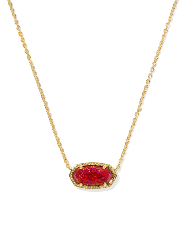 Elisa Gold Plated Short Pendant Necklace in Red Kyocera Opal by Kendra Scott