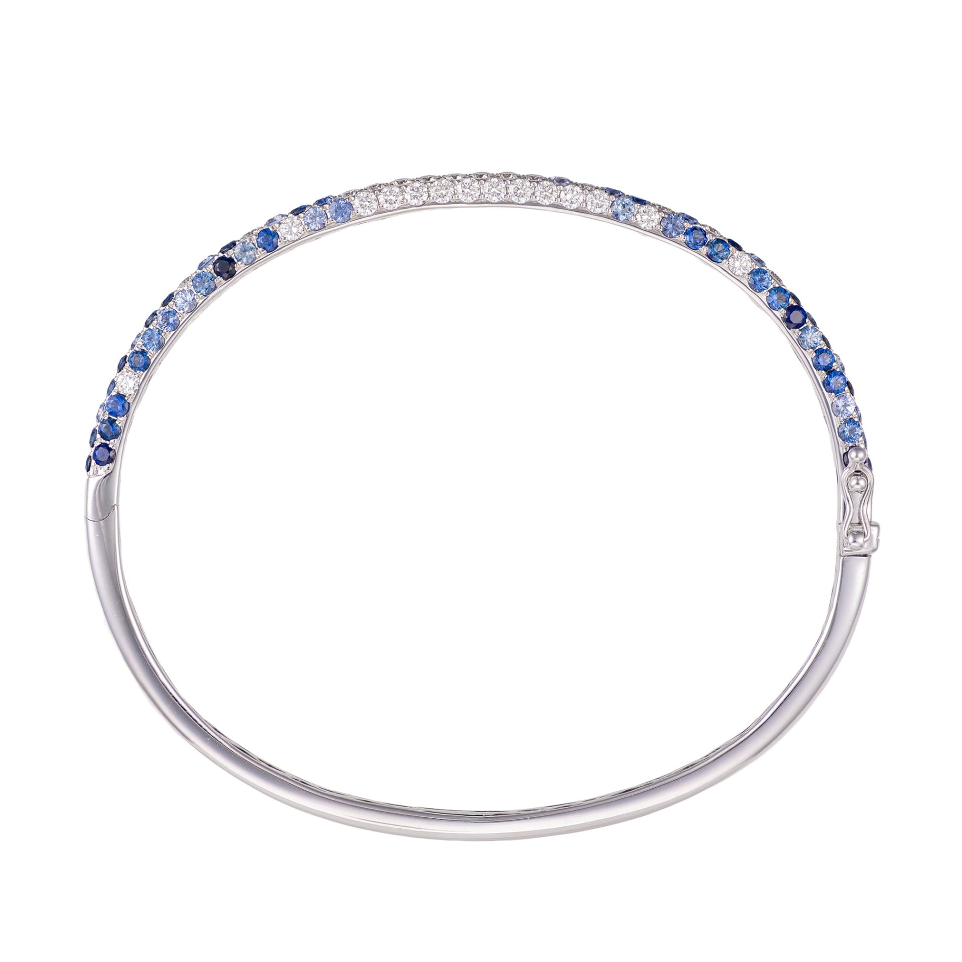 18K White Gold Ombre Sapphire & Diamond Bangle Bracelet by David Kord