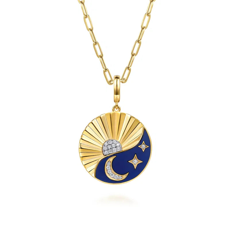14K Two-Tone Diamond & D/C Medallion with Chrome Blue Enamel by Gabriel NY