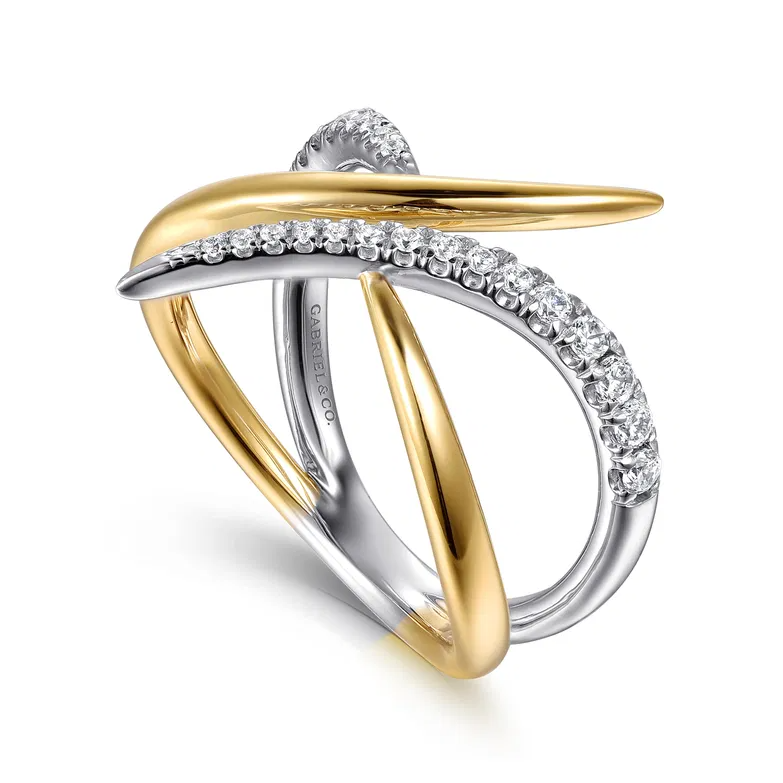 14K  Two-Tone Diamond Spike Bypass Style Band by Gabriel NY