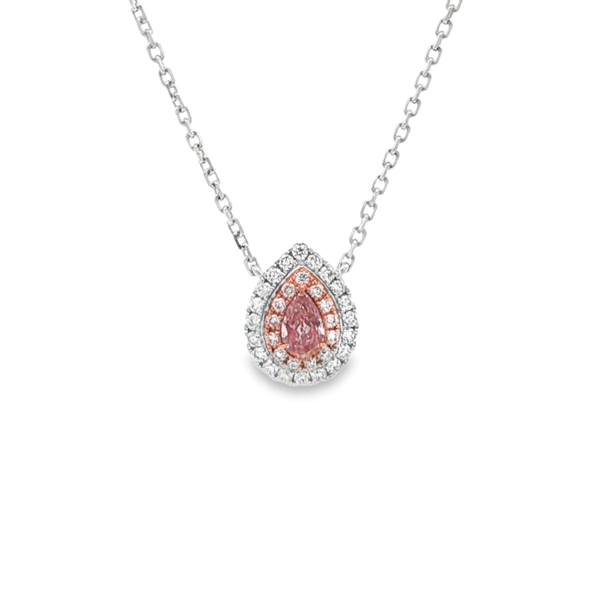 18K W/RG Pink Pear Diamond Double Halo Pendant Necklace Main image