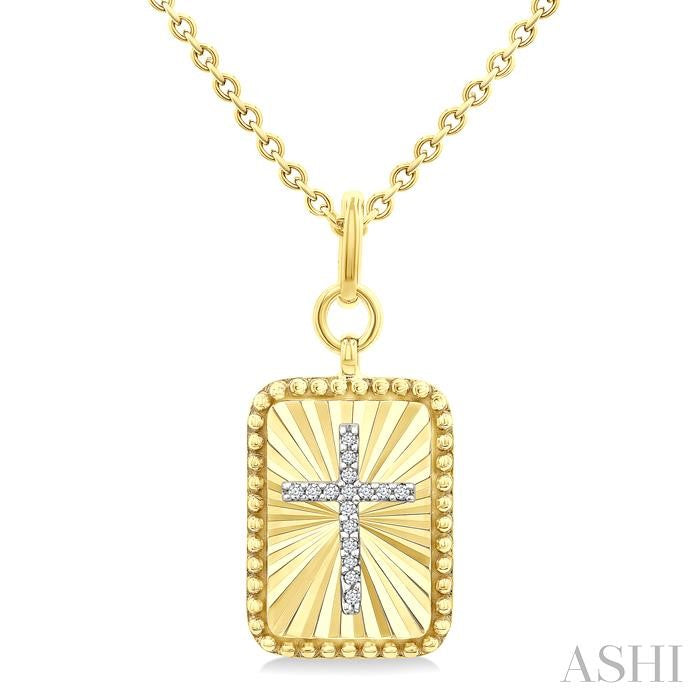 Sterling Silver Gold Vermeil Rectangular Shape Fluted Medallion Diamond Pendant