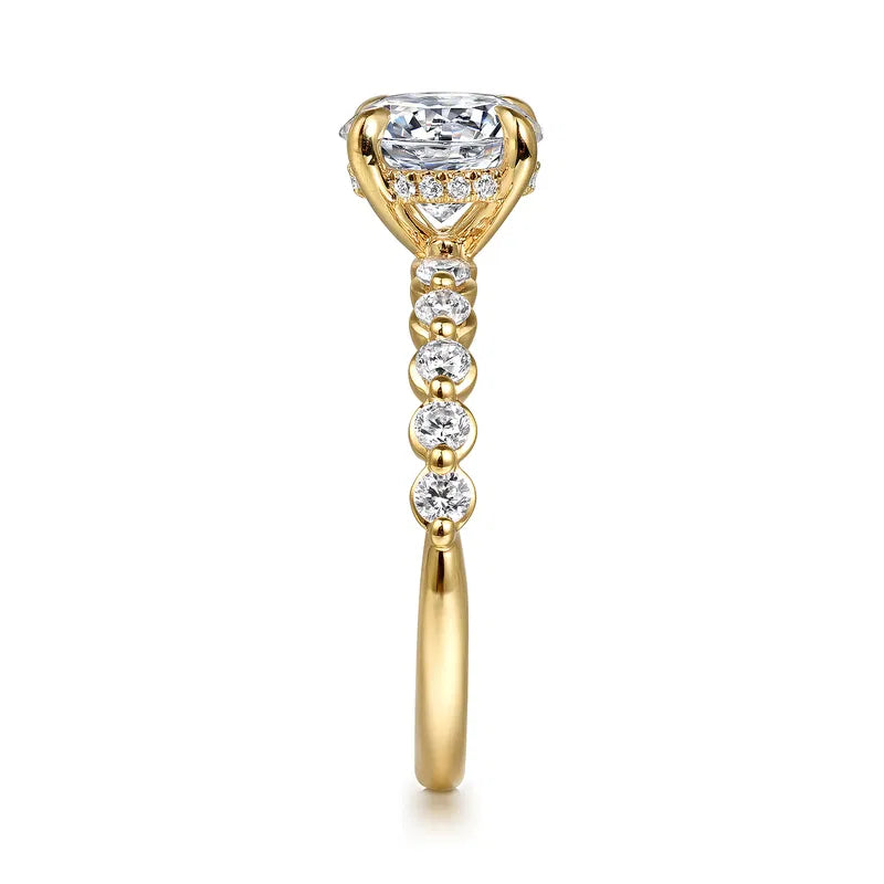 14K YG "Kim" Round Diamond Shared Prong Semi-Mount by Gabriel NY