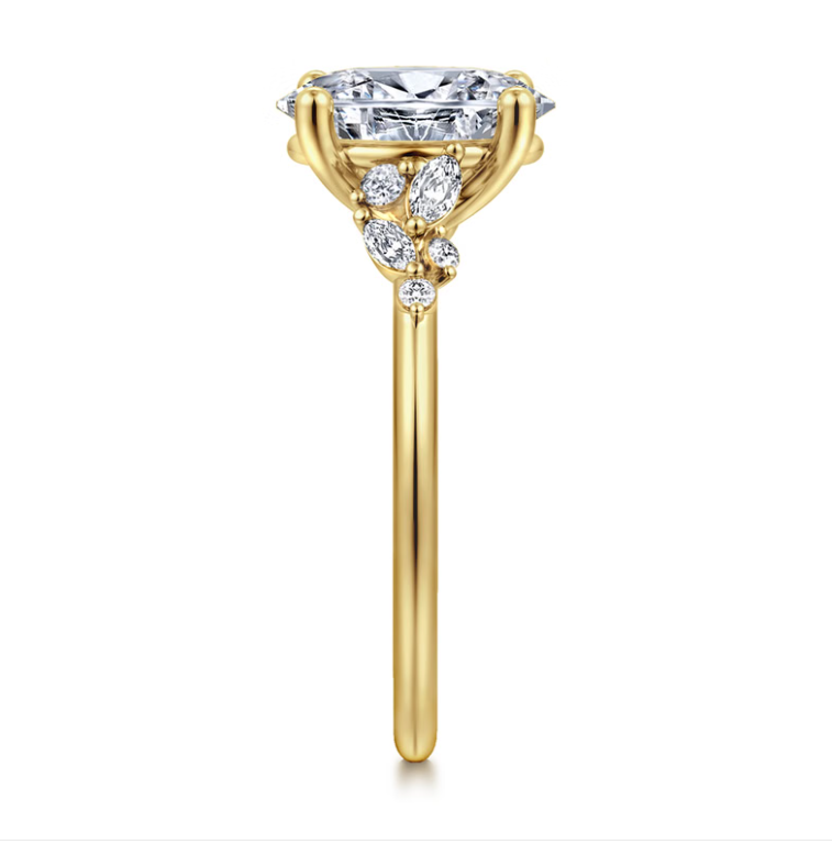 14K Yellow Gold "Meera" Oval Diamond Cluster Sides Semi-Mount by Gabriel NY