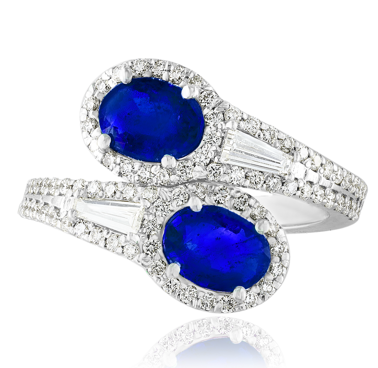 14K WG Oval Sapphire & Diamond Bypass 2-Stone Ring Main image