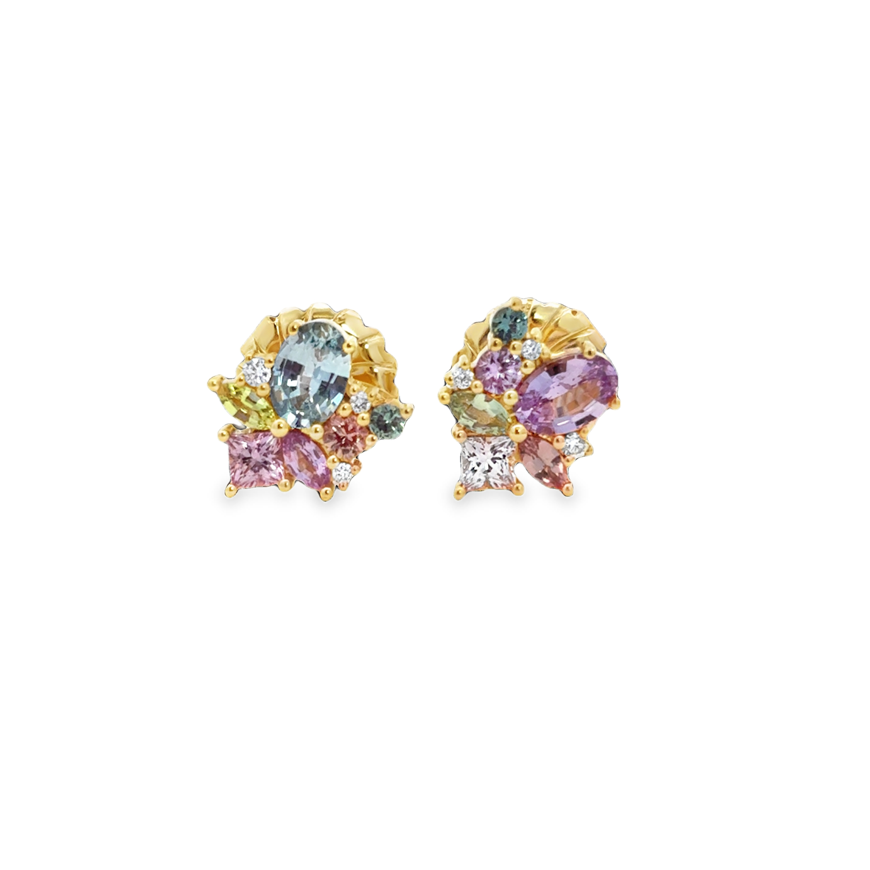 18K YG Multi Color Sapphire Mixed Cluster Studs by Erica Courtney Main image