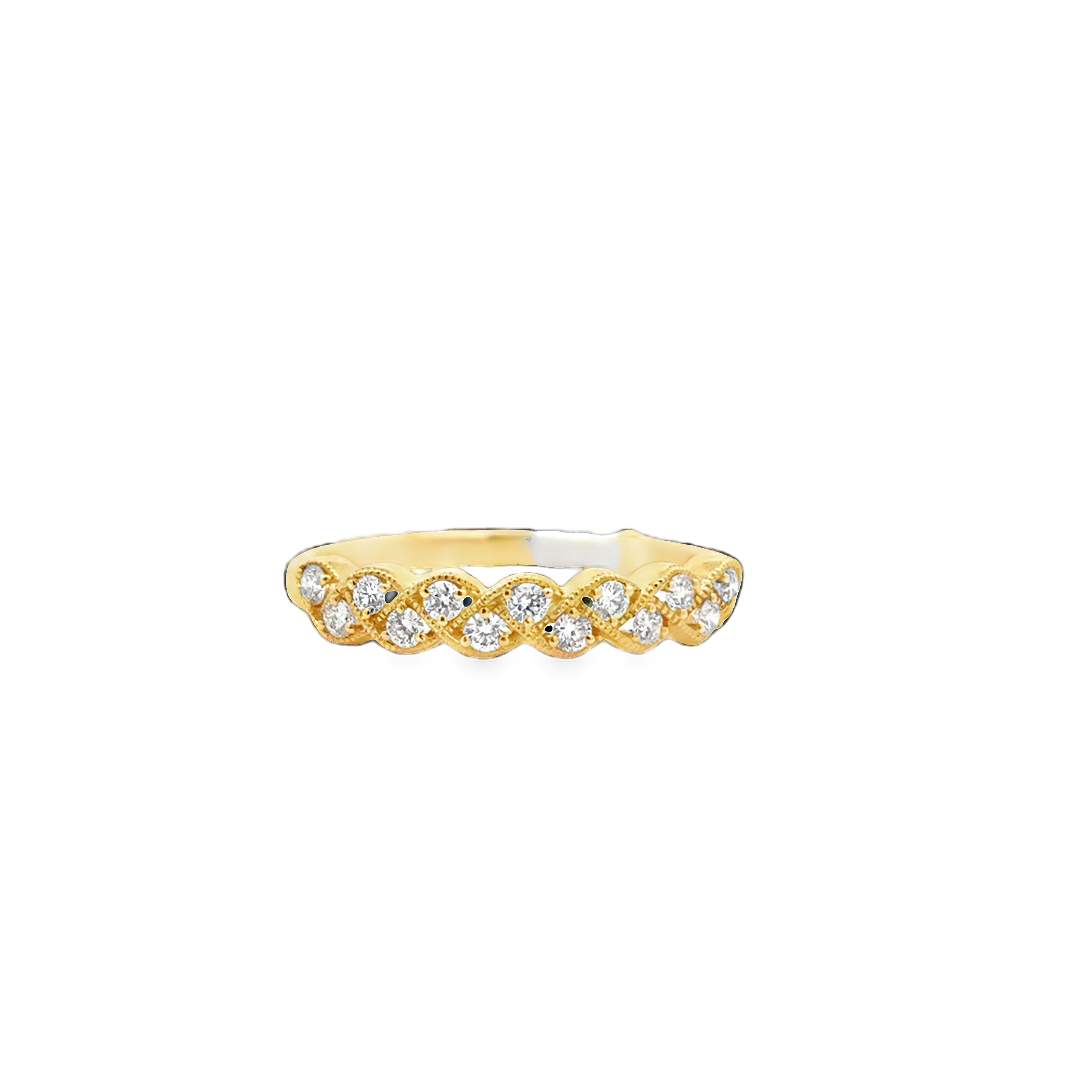 14K YG Diamond Woven Milgrain Wedding Band