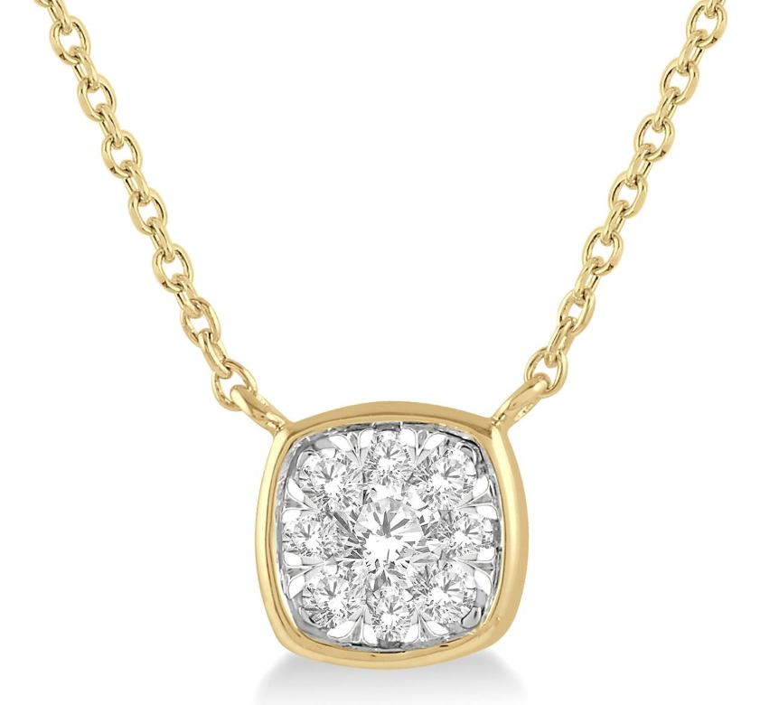 14K TT 1/6CTTW DIAMOND LOVEBRIGHT CUSHION SHAPE PENDANT NECKLACE