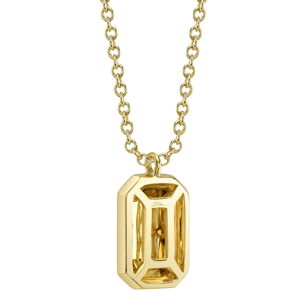14K YG Diamond Baguette Geo Pendant Necklace by Shy Creation