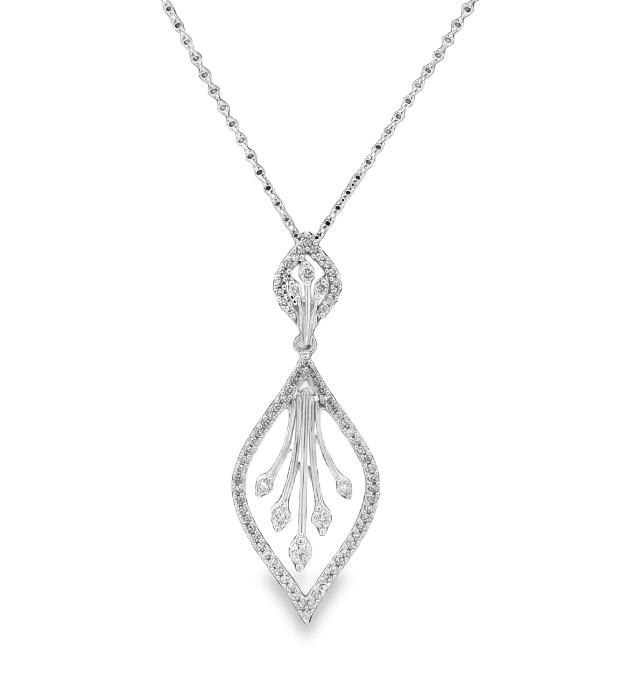 14K WG Vintage Style Diamond Leaf Motif Pendant Necklace *Estate Item Sold as is, Final Sale*