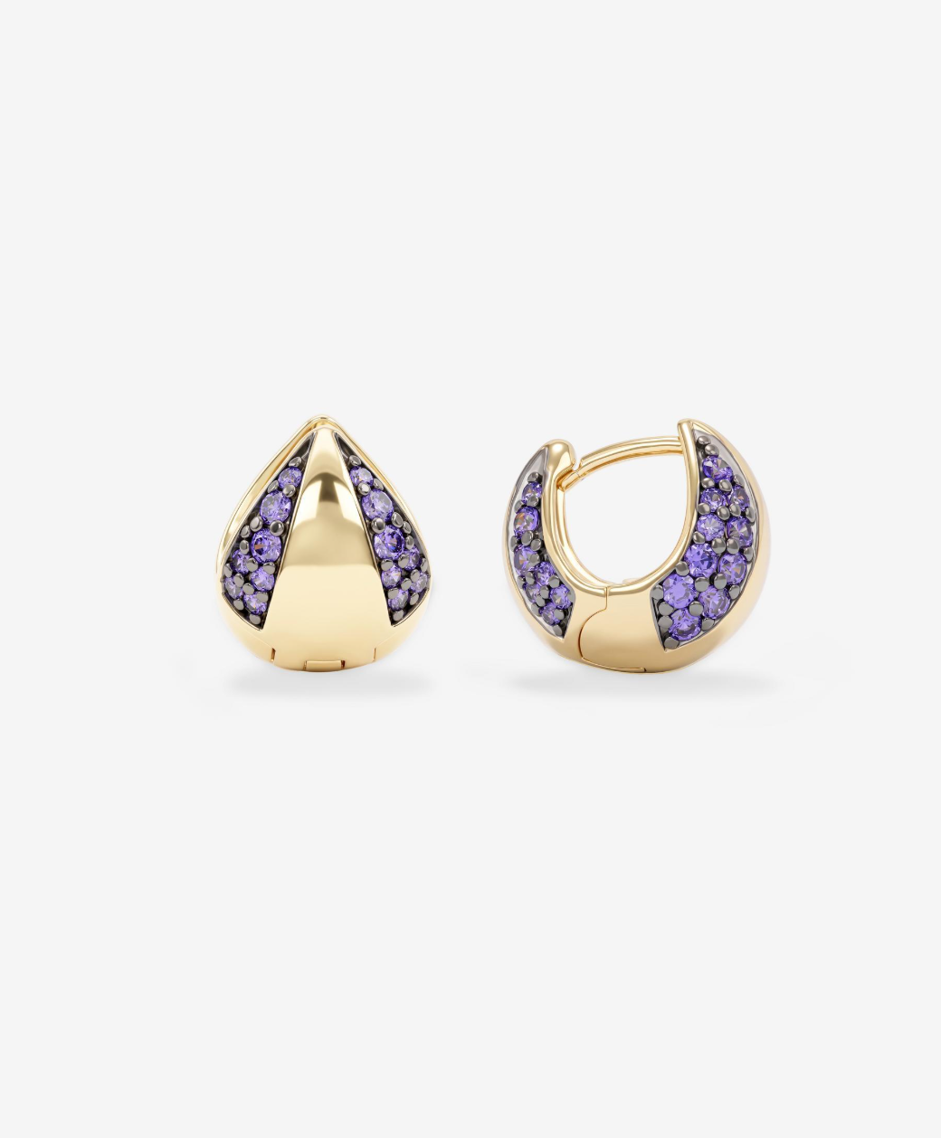18K Gold Plated Lil Norah split Pave Huggies in Lavender CZ by Melinda Maria Main image