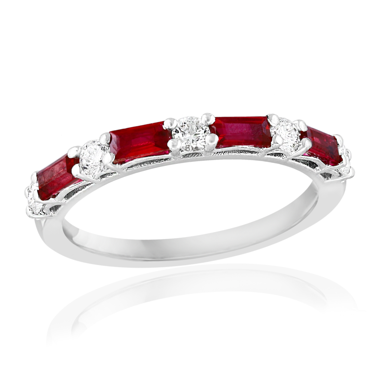 14K White Gold Alternating Diamond & Ruby Band