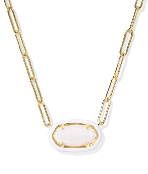 Gold Plated Elisa Enamel Frame Paperclip Necklace in White MOP by Kendra Scott Main image