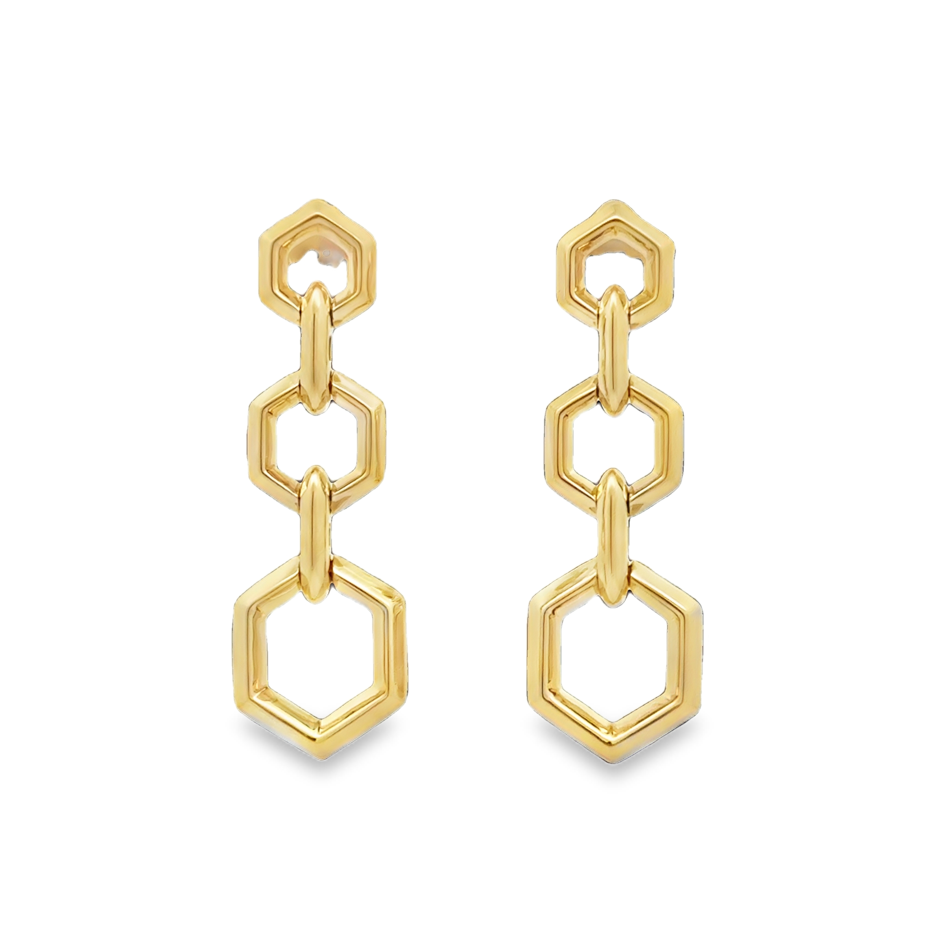 18K YG High Polish Triple Hexagonal Drop Earrings by Fana