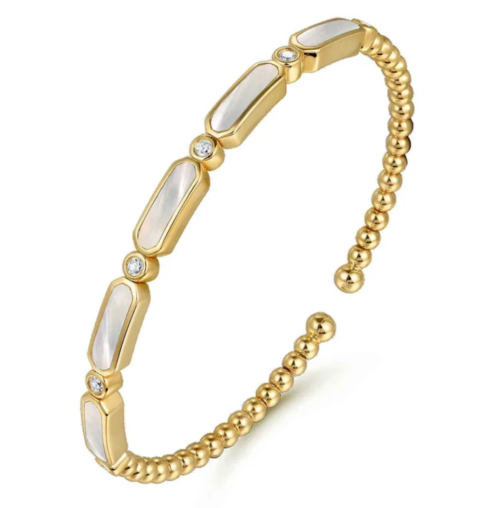 14K Yellow Gold Diamond & Mother of Pearl Bujukan Bangle by Gabriel NY