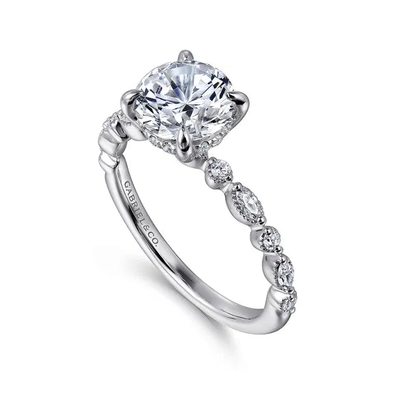 14K WG "Lanna" Round & Marquise Shared Prong Diamond Semi-Mount by Gabriel NY