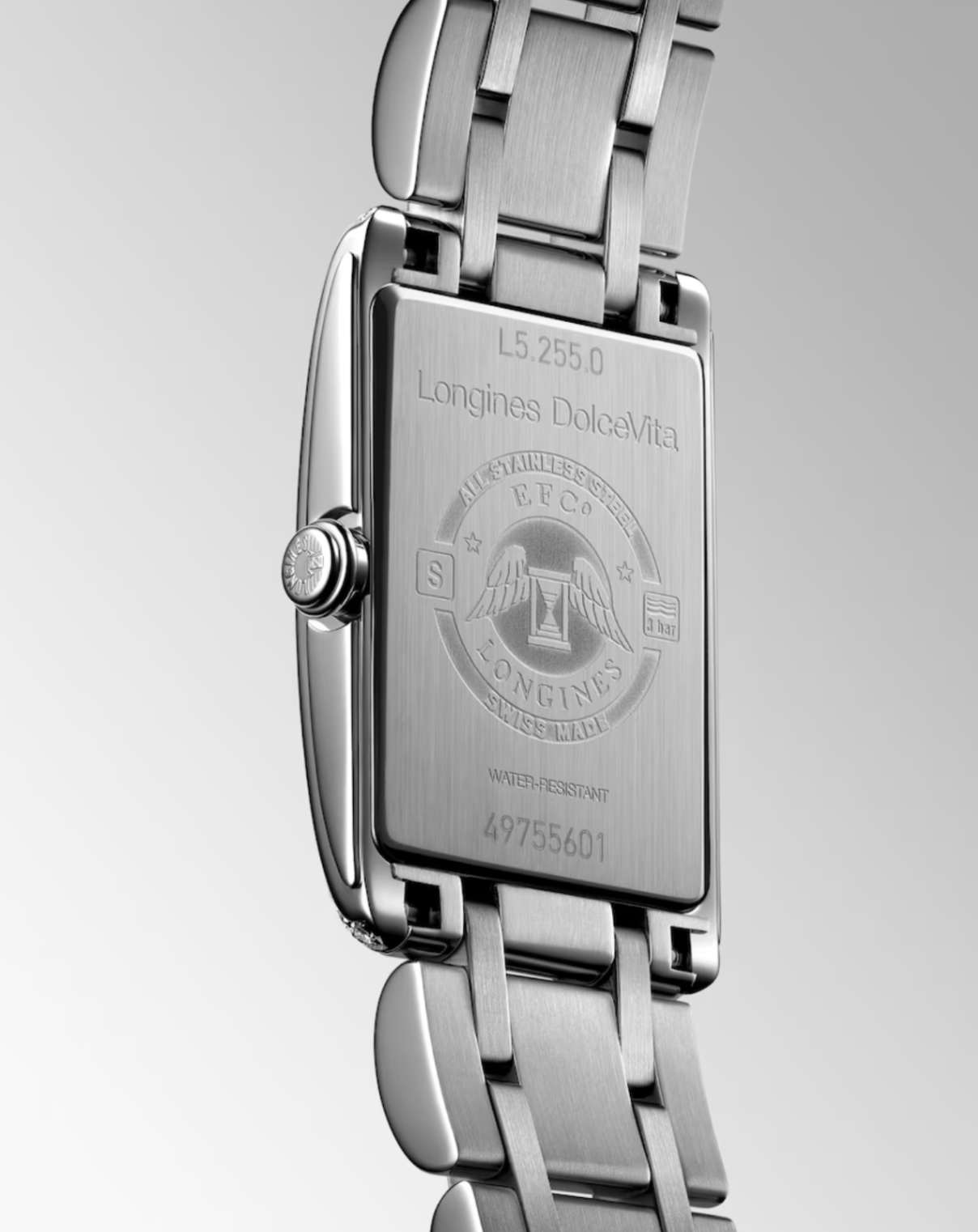 Longines DolceVita 20mm Rectangular Silver Flinqué Ladies Watch with Diamond Accents