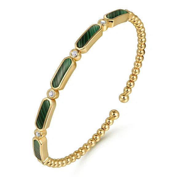 14K YG Bezel Set Diamond & Malachite Bujukan Bangle by Gabriel NY Secondary image