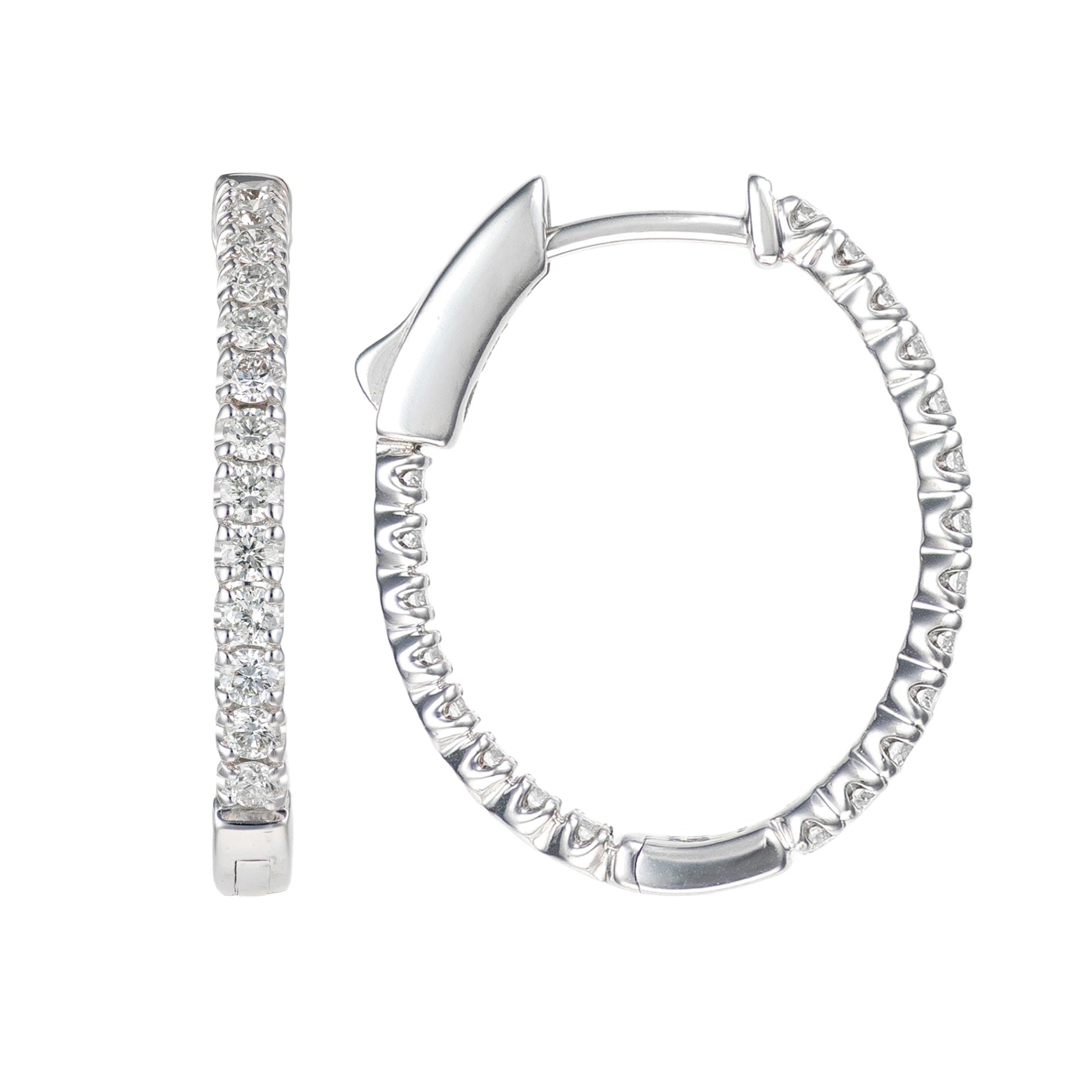 14K White Gold 1cttw Diamond Oval Inside Out Hoops Secondary image