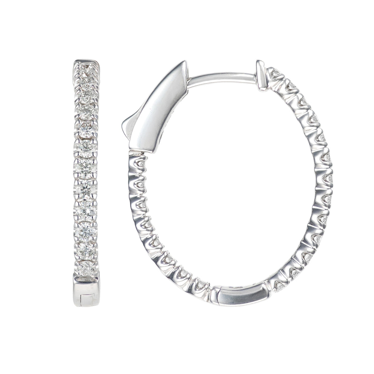 14K White Gold 1cttw Diamond Oval Inside Out Hoops