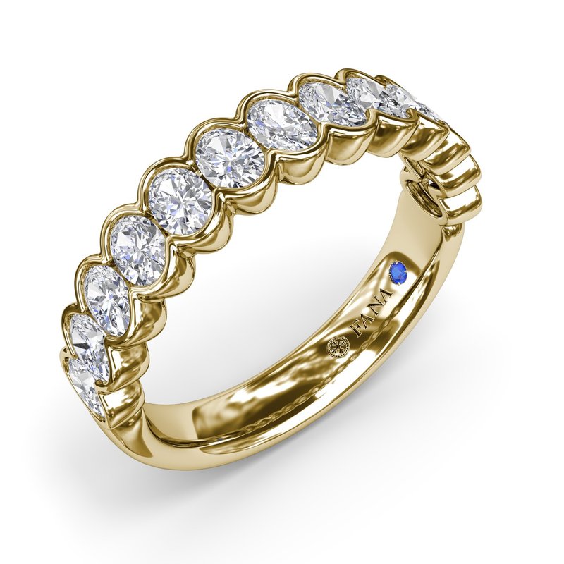 14K YG Oval Diamond Bezel Set Wedding Band by Fana