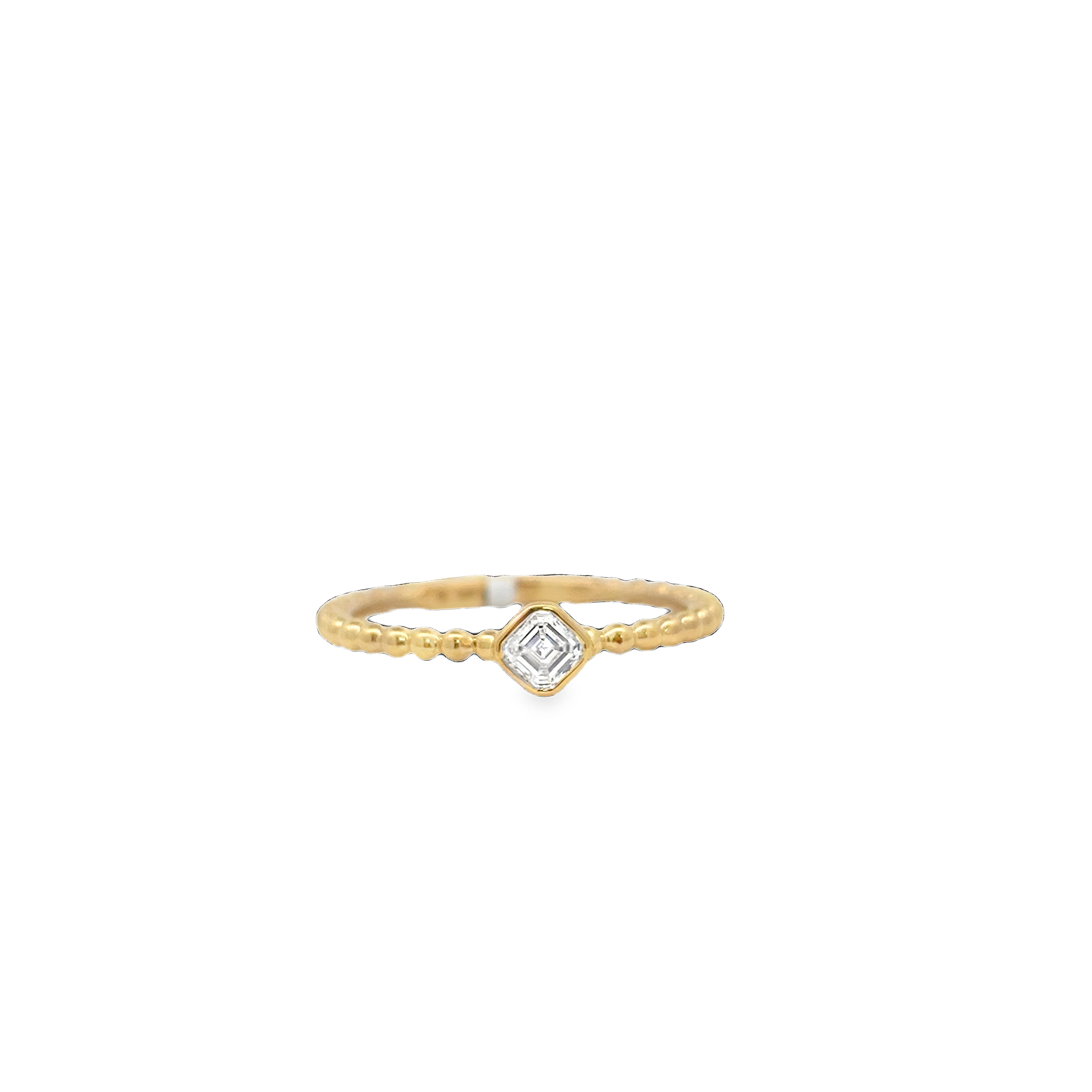 18K YG Bezel Set Asscher Diamond Beaded Fashion Ring