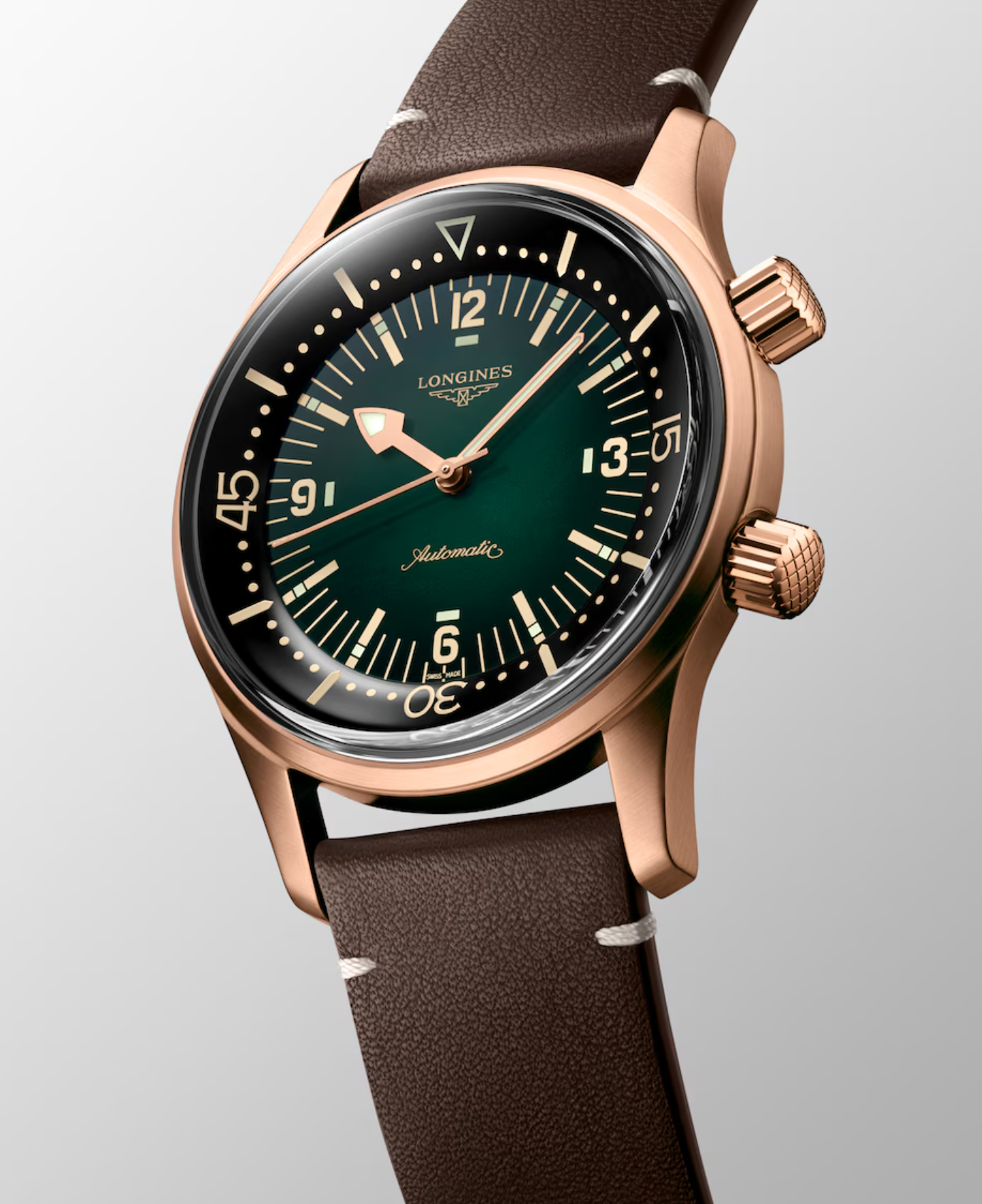 Longines Legend Diver Bronze & Titanium 42mm Watch with Green Dial & Leather Strap